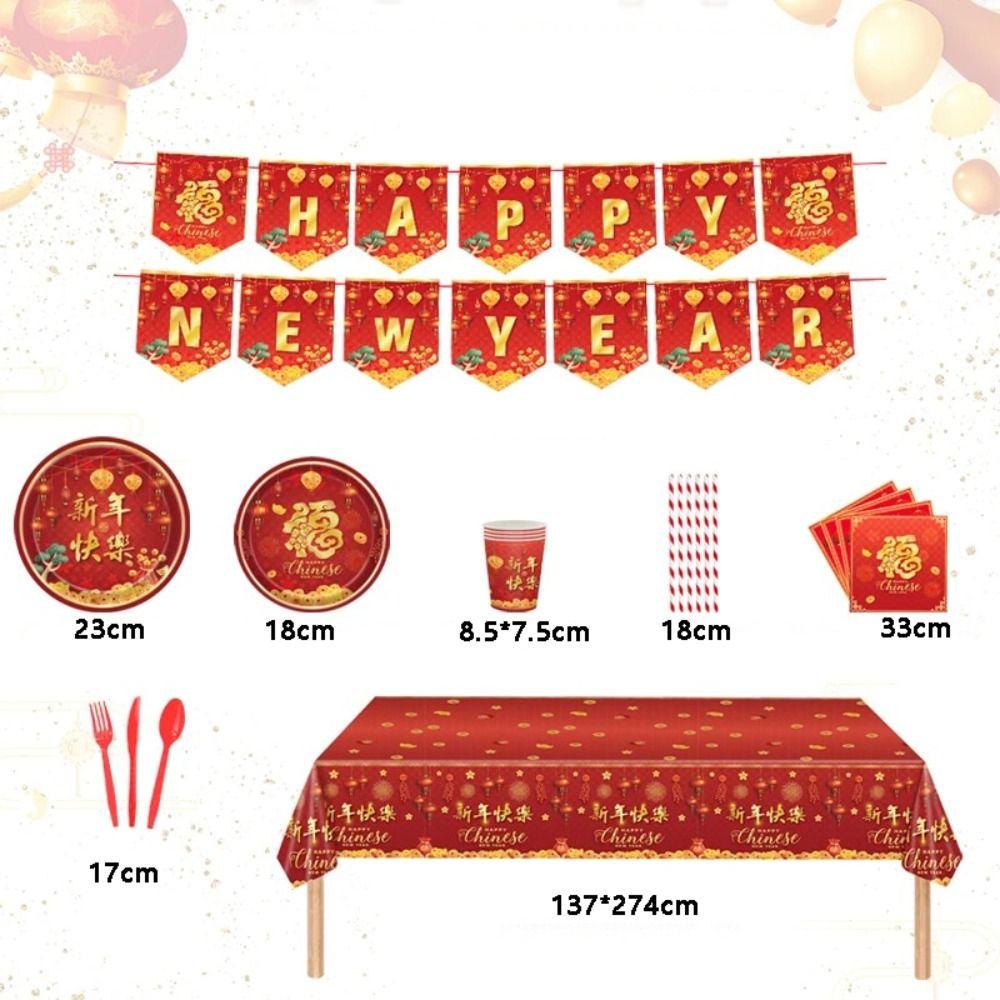 Paper Spring Festival Disposable Tableware Chinese New Year Table Decoration  New Year Theme Party