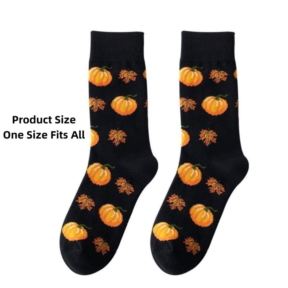 2 Pairs Soft Warm Mid-calf Socks Pumpkin Pattern Women's Stockings New Autumn Socks  Fall Costume