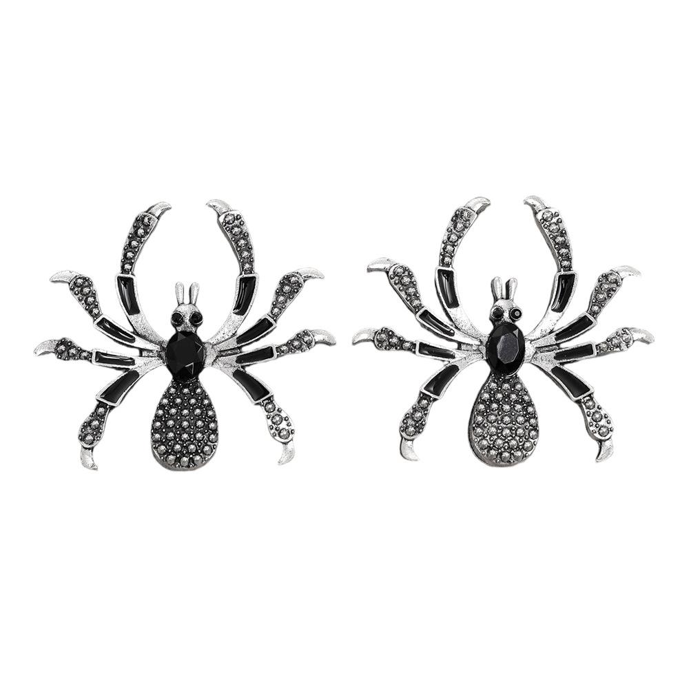 Exaggerated Black Spider Crystal Earring for Women Trendy Personality Dark Style Halloween Earrings Holiday Party Jewelry Gifts