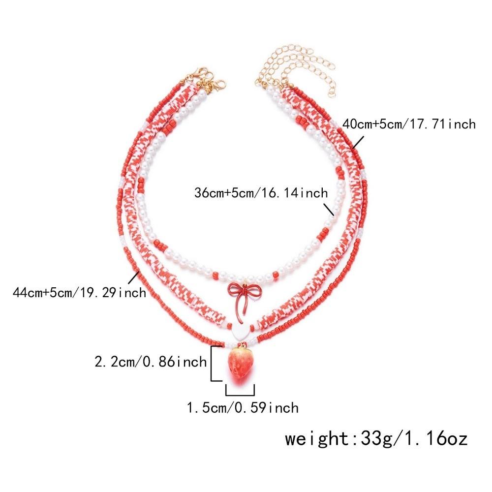 Multi-layer Pearl Beaded Necklace Bow Stacked Clavicle Choker Trendy Strawberry Necklace Women