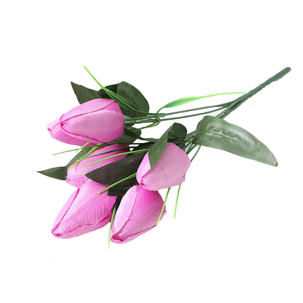 1 Branch 33cm Artificial Flower No Watering No Fade Faux Silk Cloth Wedding Bridal Handheld 6 Heads Simulation Tulips Home Decor