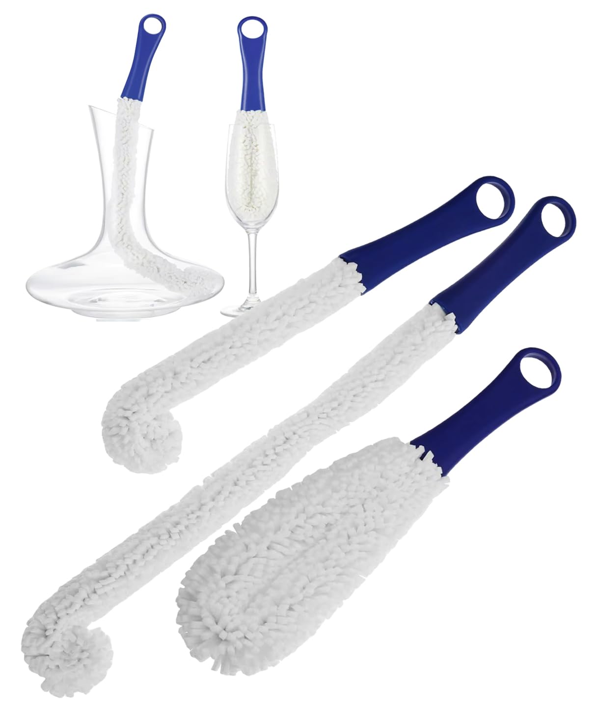 

S.fields.inc Bottle Brush and Long Sponge Set of 3 for Cleaning Water Bottles, Decanters, Shishas, and Wine Glasses