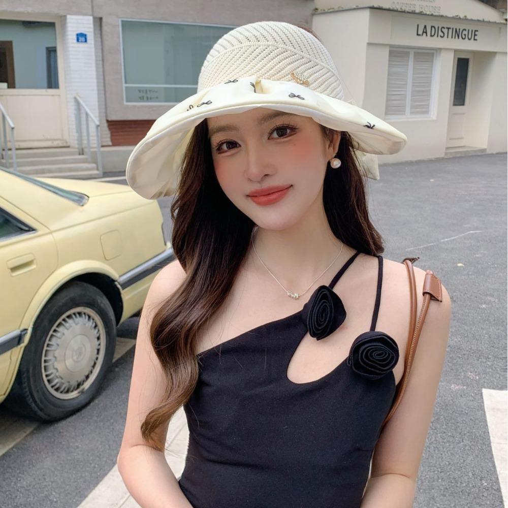 Topless Empty Top Sun Hat Bowknot Female Shell Hat Fashion Foldable Visor Cap  Travel
