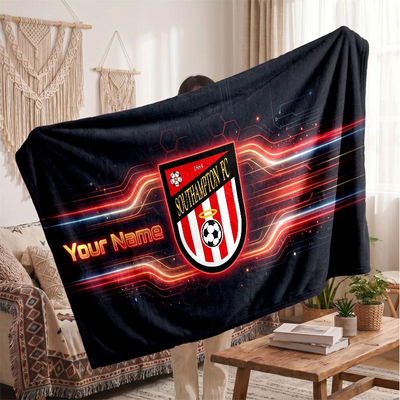 Southampton FC Personalisierte Fleecedecke Mit Fußballlogo, Individueller Name Text Weich Warm Heimdecke