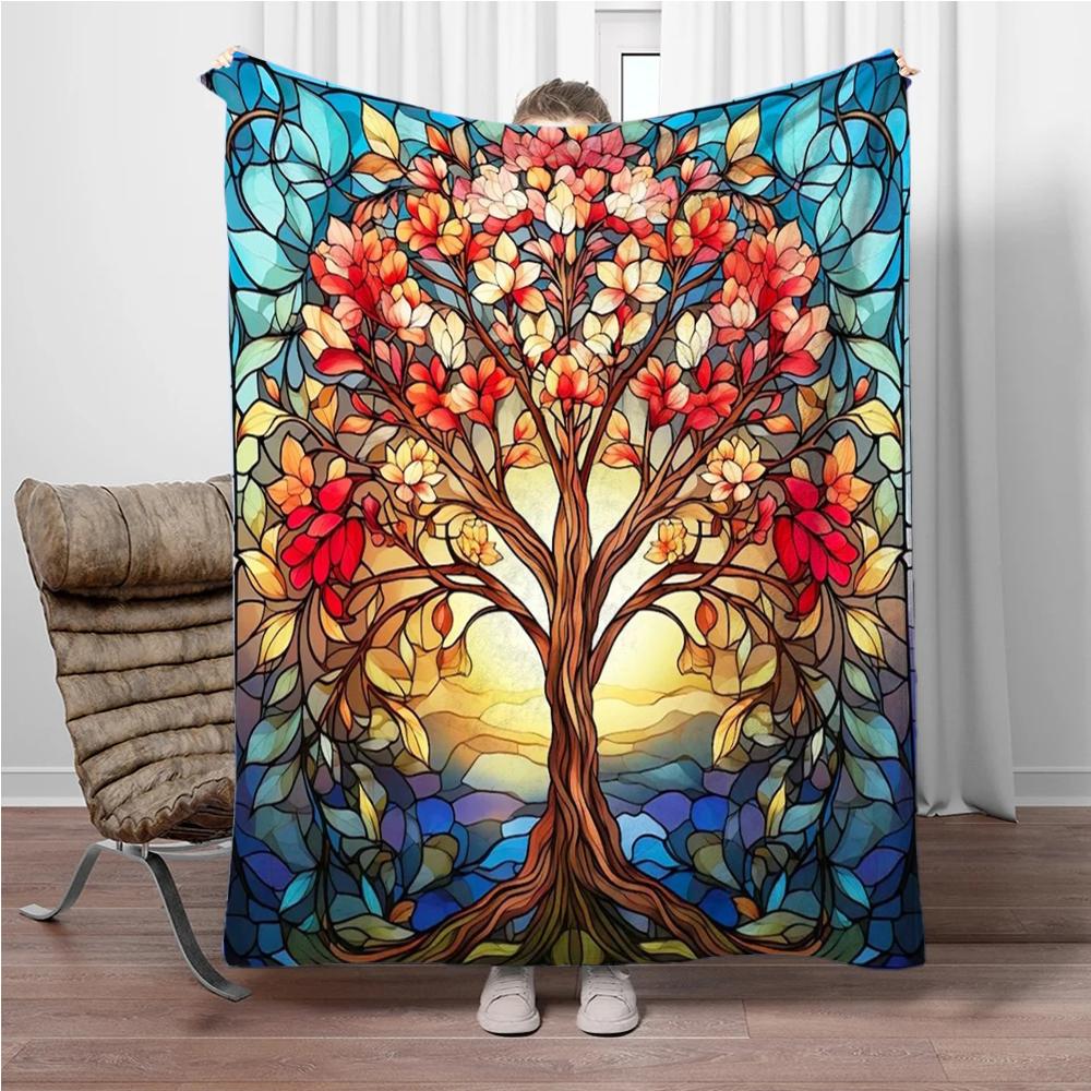 3D Abstract Tree Of Life Flannel Blanket Fluffy Children Sofa Plush Bedspread Throw Lunch Blanket for Sofa Bed Nap Cover Kids