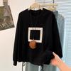 DIMANAF 2025 New T-Shirt Women printing Hoodies & Sweatshirts Loose Casual Basic O-Neck Autumn Tops Black Pullover