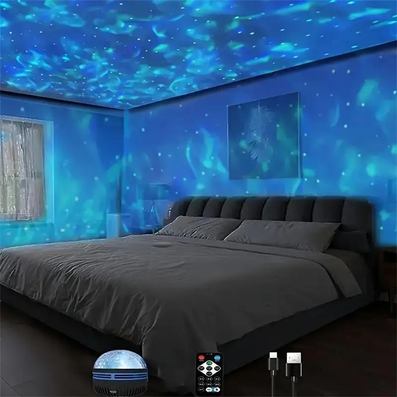 USB Powered LED Night Light with Water Ripple and Star Effects - Comes with a Remote Control for Easy Operation, Suitable for Be