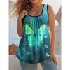 Summer Daily Plus Size Women's Dark Blue Dreamy Butterfly Pattern 3D Printed Back Slightly Stretched Round Neck Sleeveless Pleated Vest