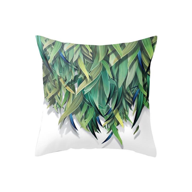 Green Plant Geometric Cushion Cover Peach Leather Fleece Home Pillow Case Sofa Office Cushion Head Back Cover