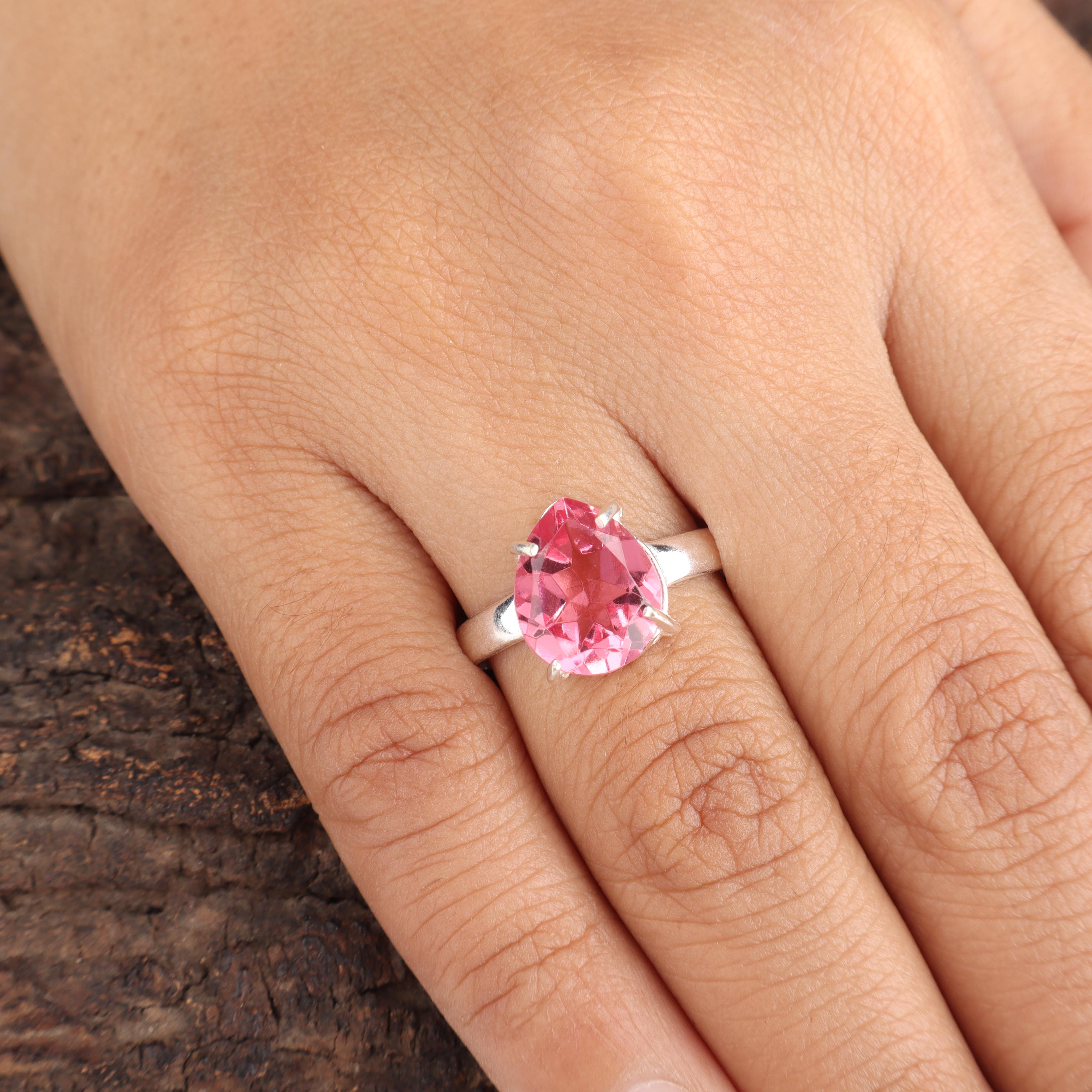 

Pink Tourmaline Gemstone 925 Sterling Silver Jewelry Statement Designer Ring Gift For Wife RR-81-16 4