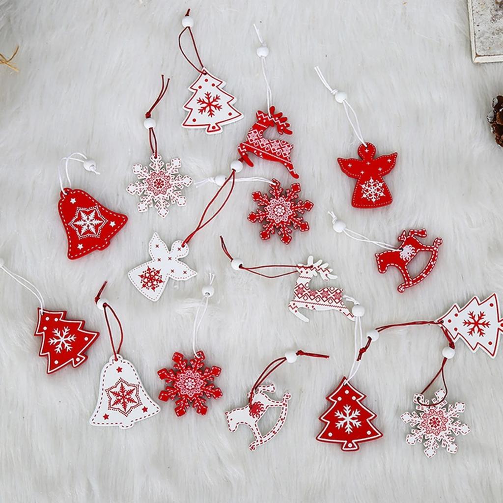 12 Pcs Christmas Wooden Pendant Decoration Holiday Elk Snowflake Star Chrimbo Tree Hanging Ornaments Home DIY Decors