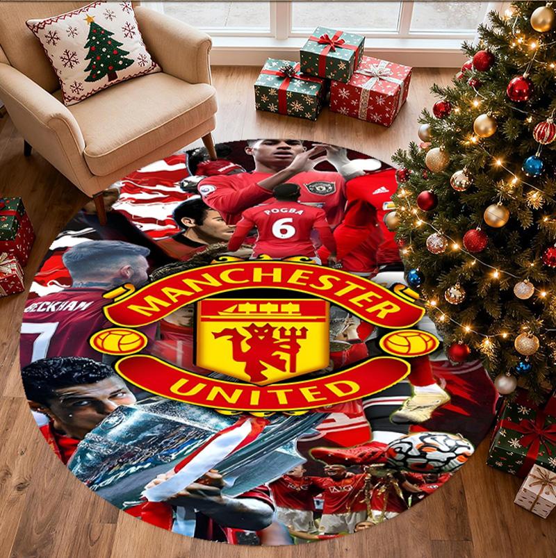 Manchester United F.C Pattern Round Rug, Indoor/Outdoor Mat, for Picnic, Gameroom, Bedroom, Office, Living Room, Home Decor Carpet, Birthday Gift