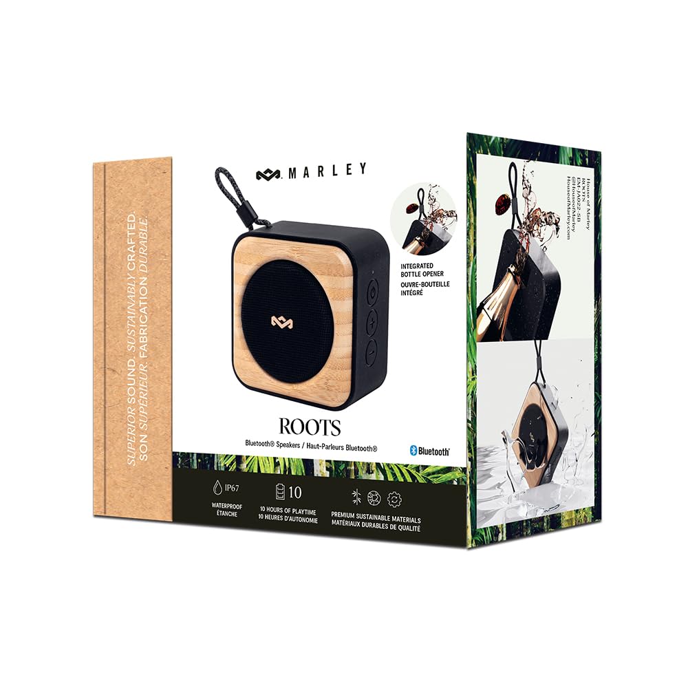 The House of Marley Wireless Portable Waterproof Speaker ROOTS Signature Black Compact Up To 10 Hours Continuous Playback IP67 Dustproof Waterproof