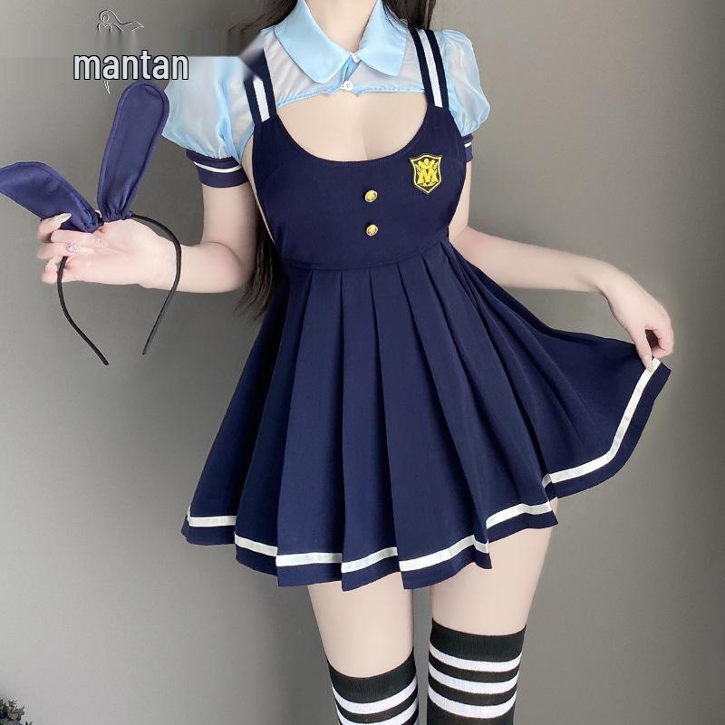 Manyan Sexy Lingerie: JK Pleated Suspender Skirt, Bunny Girl Police Uniform Suit 9349