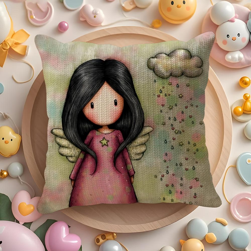 Cartoon S-Santoro Gorjuss Cushion Cover Linen Organic Fabric Double-Sided Printing Breathable Pillow Case Sofa Home Decor Gift