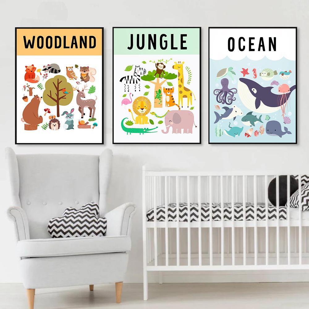 Pădure Jungle Ocean Animale Educație Imagini Copii Postere Pepinieră Artă Perete Pânză Printuri Pictură Copii Copii Decor Dormitor