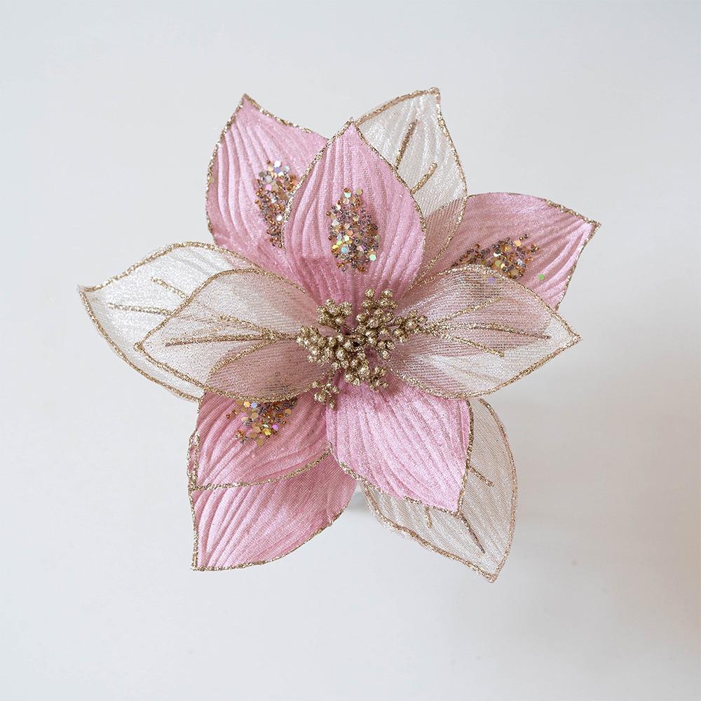 Realistic Glitter Christmas Poinsettia Velvet Christmas Tree Ornaments  Home Decor