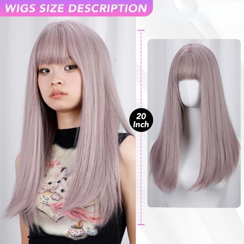 Gerade Perücke Grau lila Pony 20 Zoll Faser Synthetische Perücken Hitzebeständig Natürlich Party oder Selfie Für Frauen Täglicher Gebrauch Koreanische Mode
