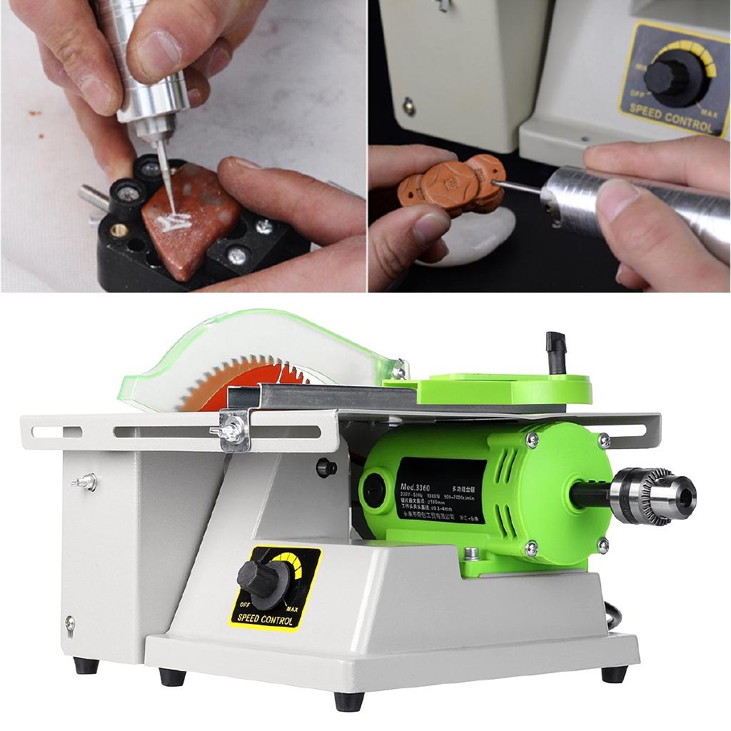 220V Electric Jewelry Stone Rock Woodworking Carving Polisher Buffer Lathe Grinding Cutting Machine Grinder Set 1380W