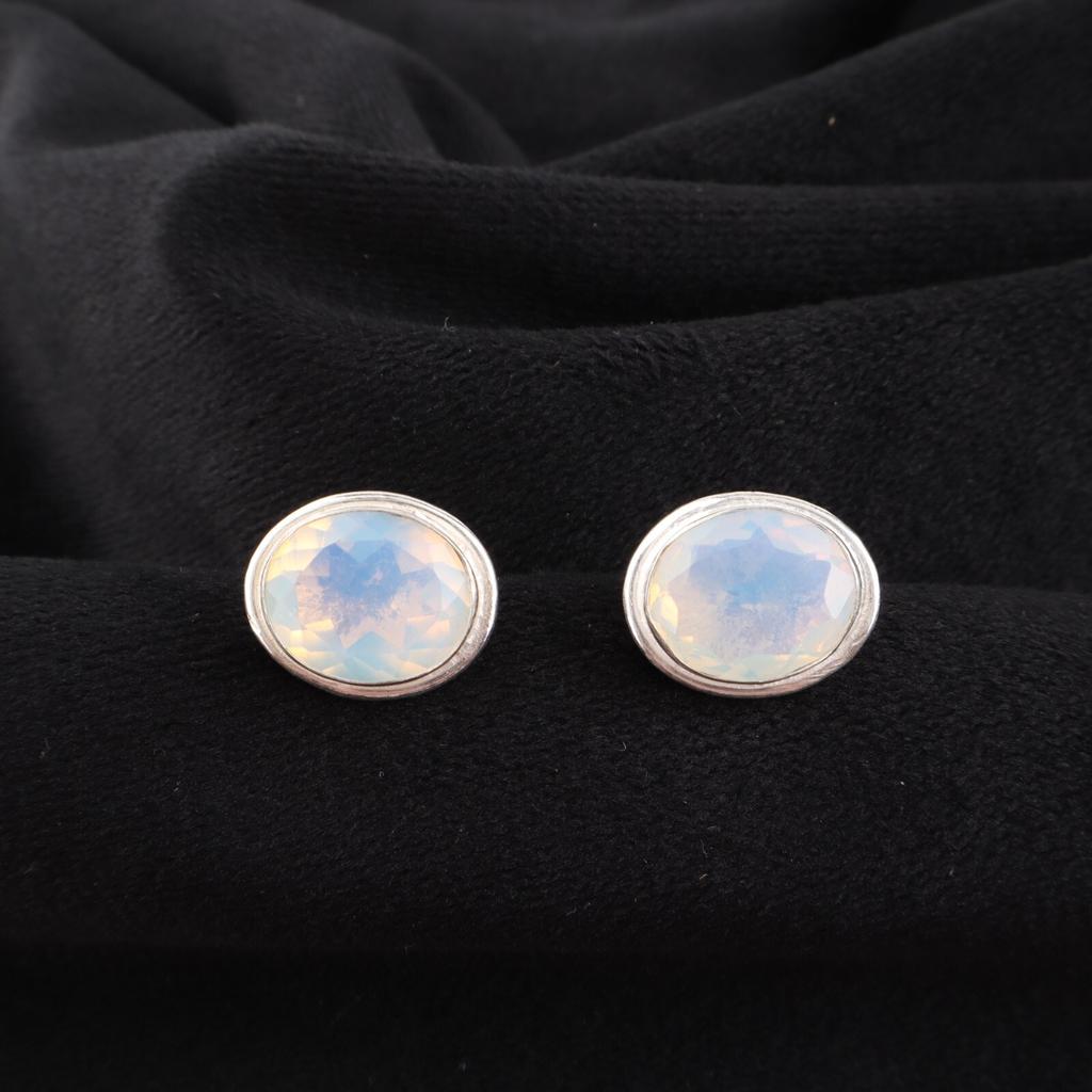 Milky Opal Gemstone 925 Sterling Silver Jewelry Handcrafted Stud Earrings 0.5" EE-178-18