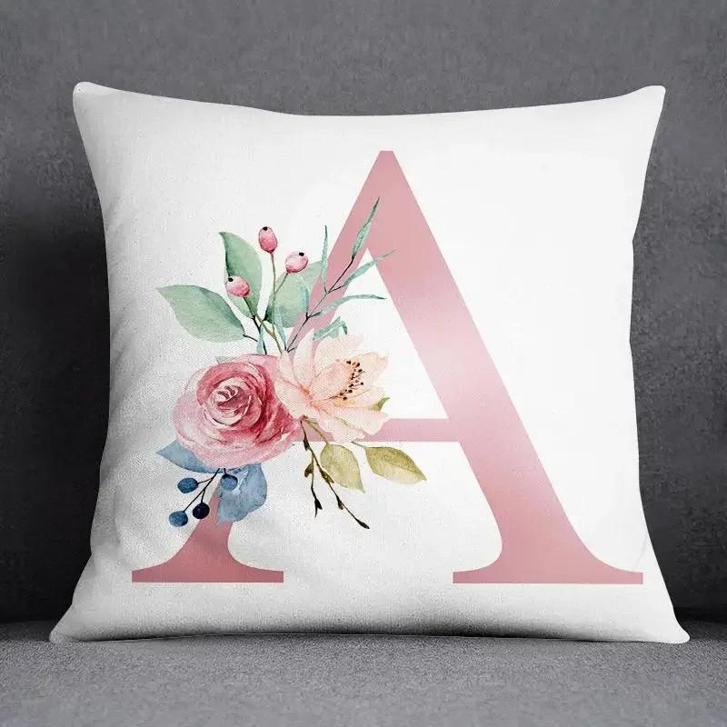 Floral Letter Pattern Decorative Pillowcase Square Home Office Cushion Cover