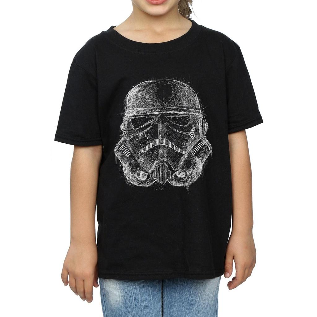 STAR WARS Girls Stormtrooper Scribble Helmet Cotton T-Shirt