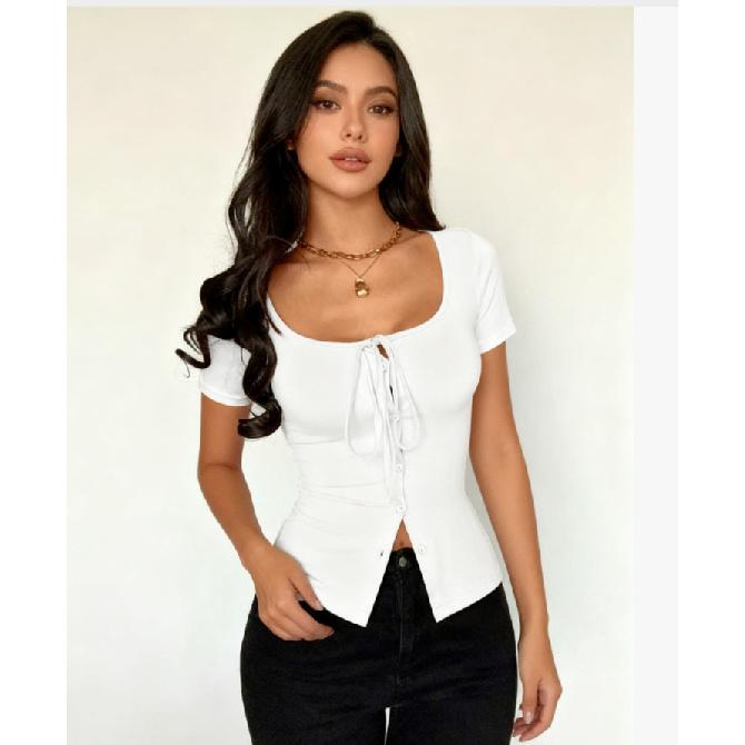 2026 Summer Women s Fashion: Slim-Fit Short Tops in European Sizes, Versatile and Trendy Short Sleeves S белый
