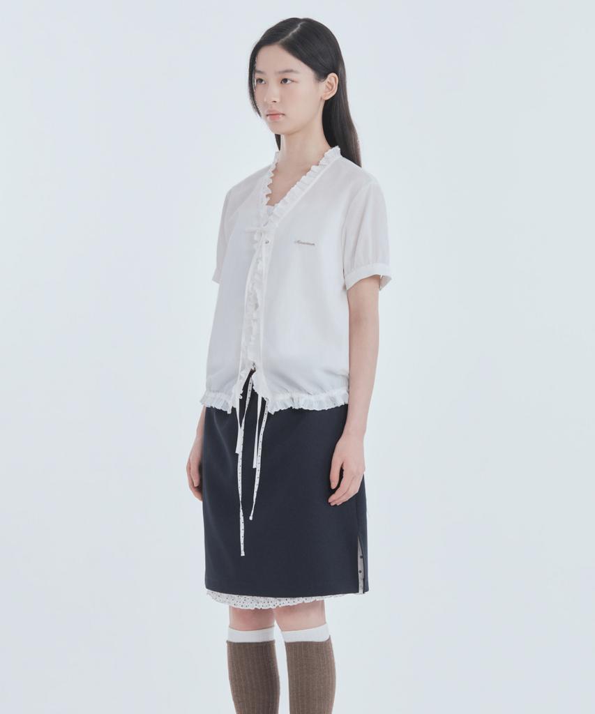 Mausolleum Dot Frill Layered Skirt - Navy