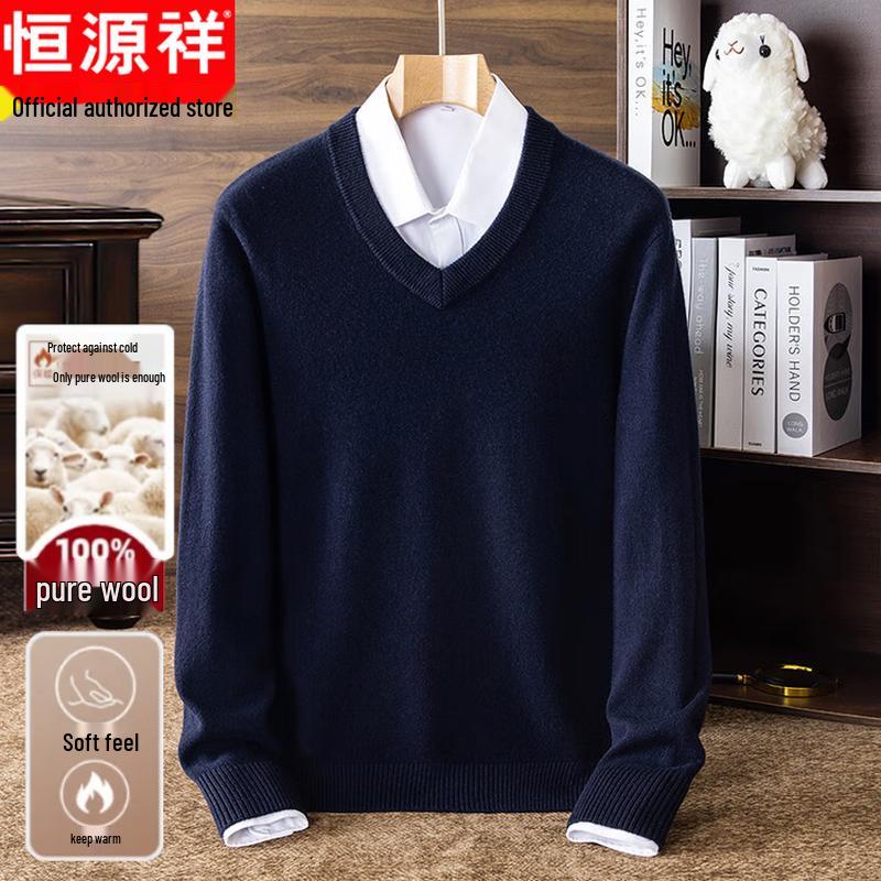 

Hengyuanxiang Мужской утолщенный свитер с V-образным вырезом из 100% шерсти 2XL