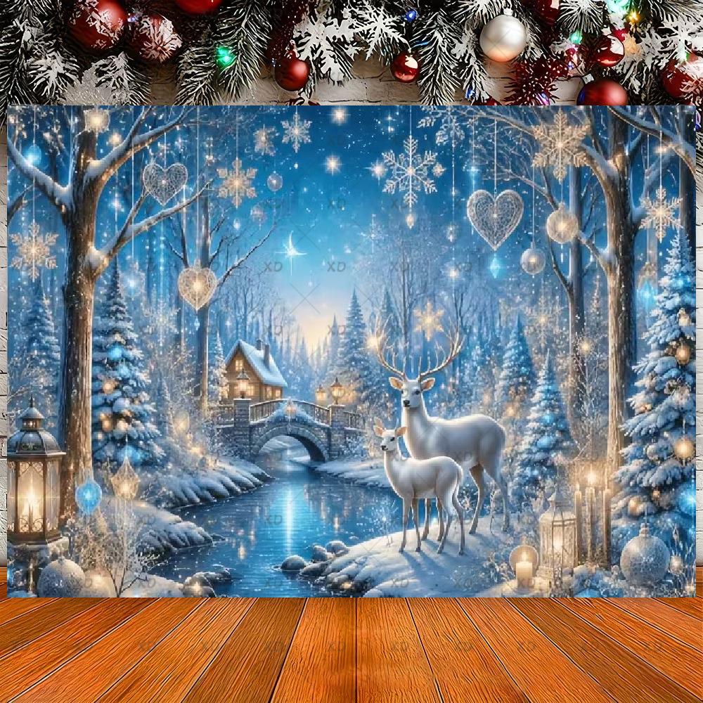 Christmas reindeer themed photo backdrop, holiday decoration, background for winter photo booth,4670