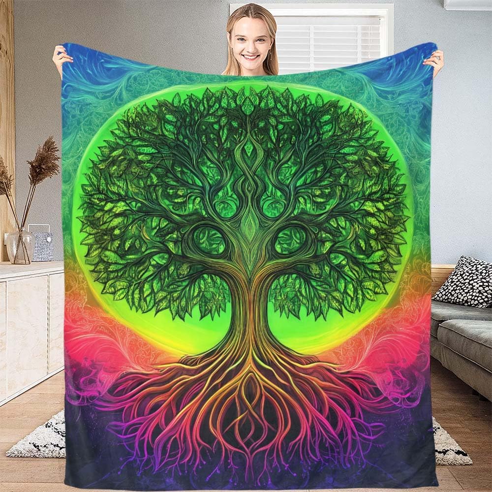 Yggdrasil blanket Norse mythology design tree of life pattern soft throw boho decor bedroom textile mystical accessory