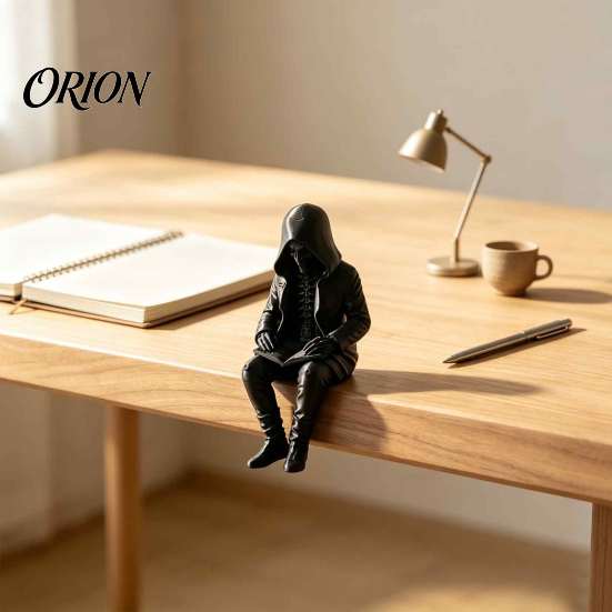Dark Aesthetic Home Ornament 3D Printed Hooded Skeleton Reading Figurine, Gothic Bookshelf Edge Sitter Statue, Mysterious Figurine Halloween for Desk