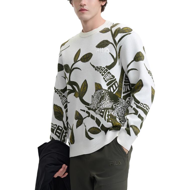Fila X Rousseau Heritage Series Fashion Casual Comfortable All-Over Print Pullover Knit Sweater Men Sweater White Green F11M448402F-ZA