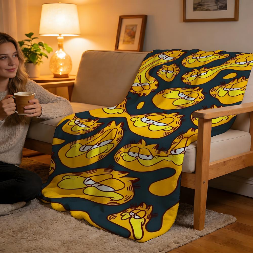 Throw High-Density Short Plush Blanket For Sofa Nap Air-Conditioned Room Soft Skin-Friendly YELLOW CAT G-Garfield