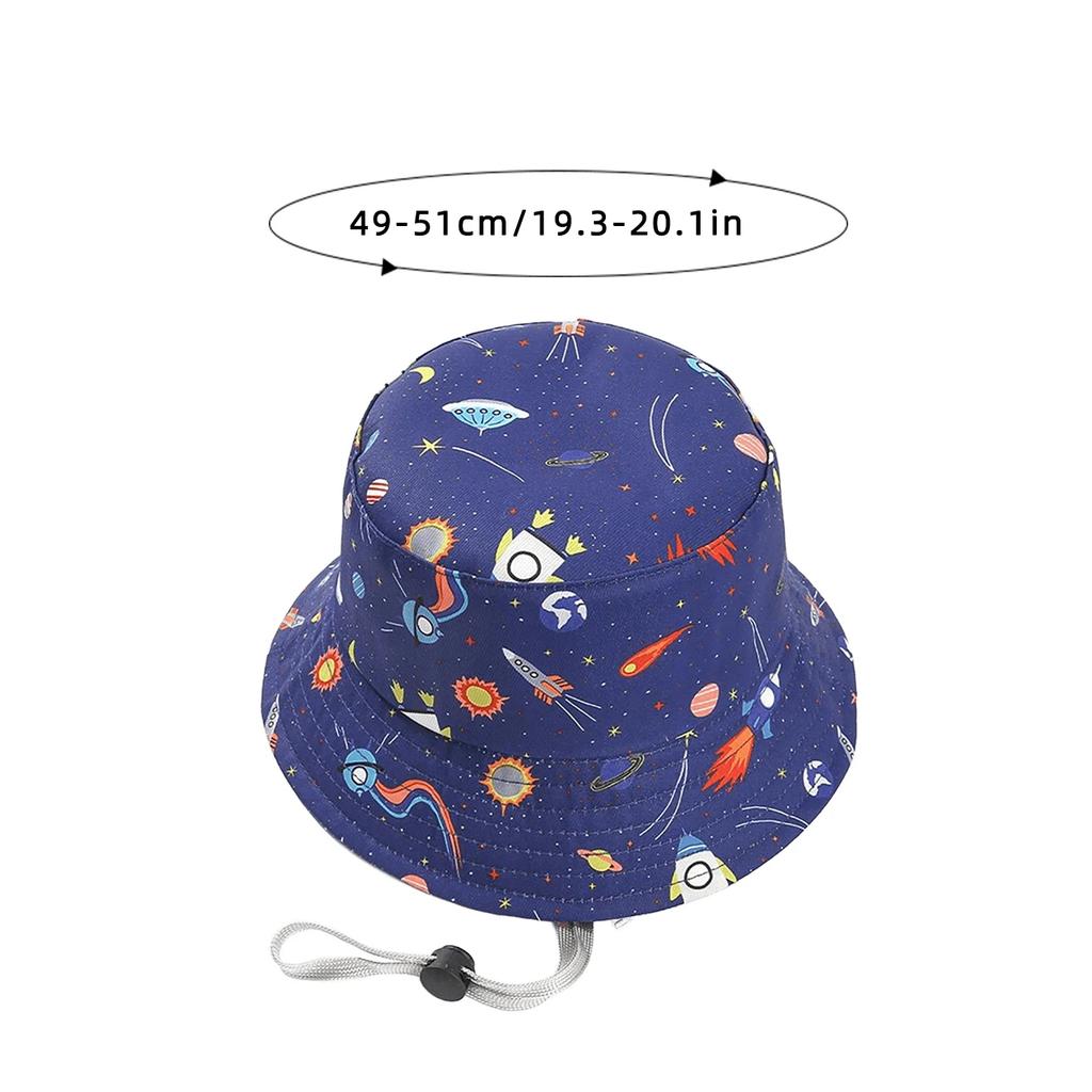 Kids Summer Sun Protection Cap Spaceship Planet Print Bucket Hat Wide Brim Fisherman Hats Boys Girls Outdoor Beach Basin Caps