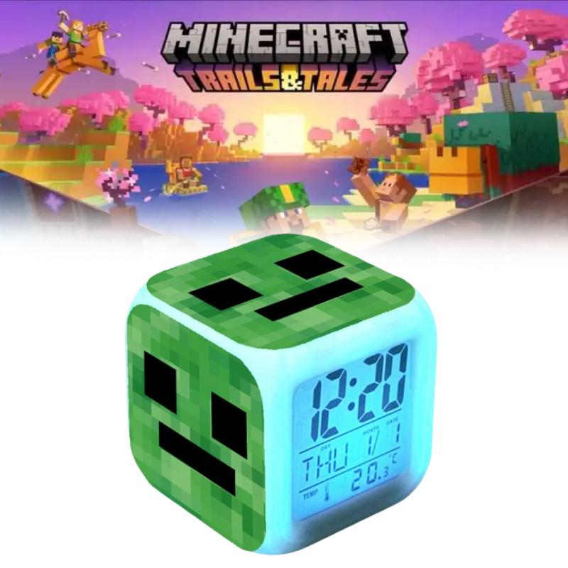 Colourful Minecraft Changing Alarm Clock With Lcd Screen Calendar For Home Use