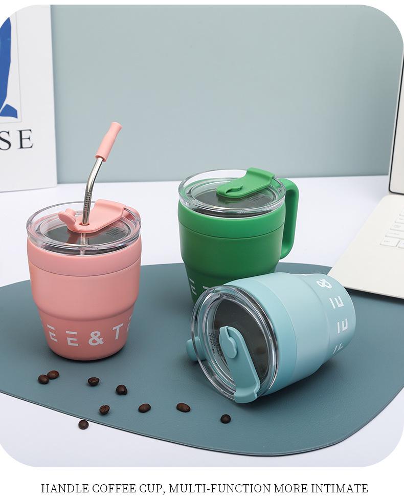 Premium Insulated Stainless Steel Straw Mug with Handle and Lid