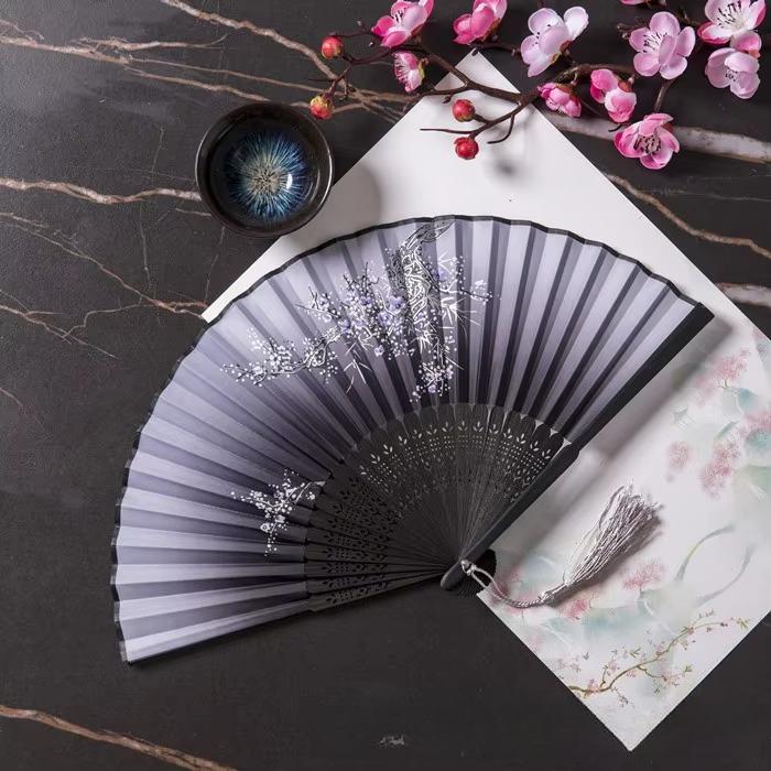 1Pc Bamboo Folding Fan Lace Classical Dance Hand Fan Performance Handheld Fan Photo Props Wedding Party Home Decor