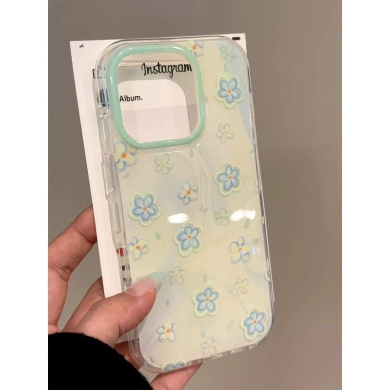 Single Layer Oil Painting Small Blue Flower for Apple 16promax Mobile Phone Case 15 for IPhone 14 Protective Case 13imd12