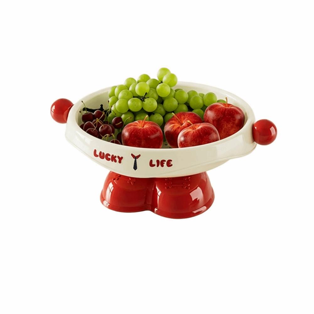Dopamine Fruit Plate Multifunctional High Footed Candy Snacks Plater Bottom Drainage Handle High Footed Tray Desktop Ornament