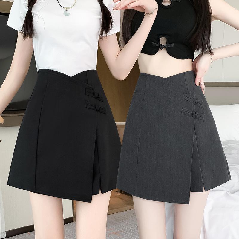 

2024 Summer Women s High Waist Irregular A-Line Black Skirt Pants 3XL