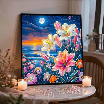 Fiori in Fiore Completo 5D Fai da Te Gioielli di Perle Arte Pittura Diamante Kit per Adulti/Principianti Idea Regalo Decorazione Casa 11.81x11.81in
