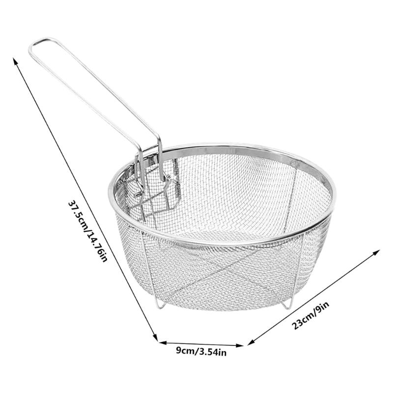 Filter Basket Frying Basket Cooking Tool Stainless Steel Texture Round Basket Cooking Accessory Deep Fryers Strainers