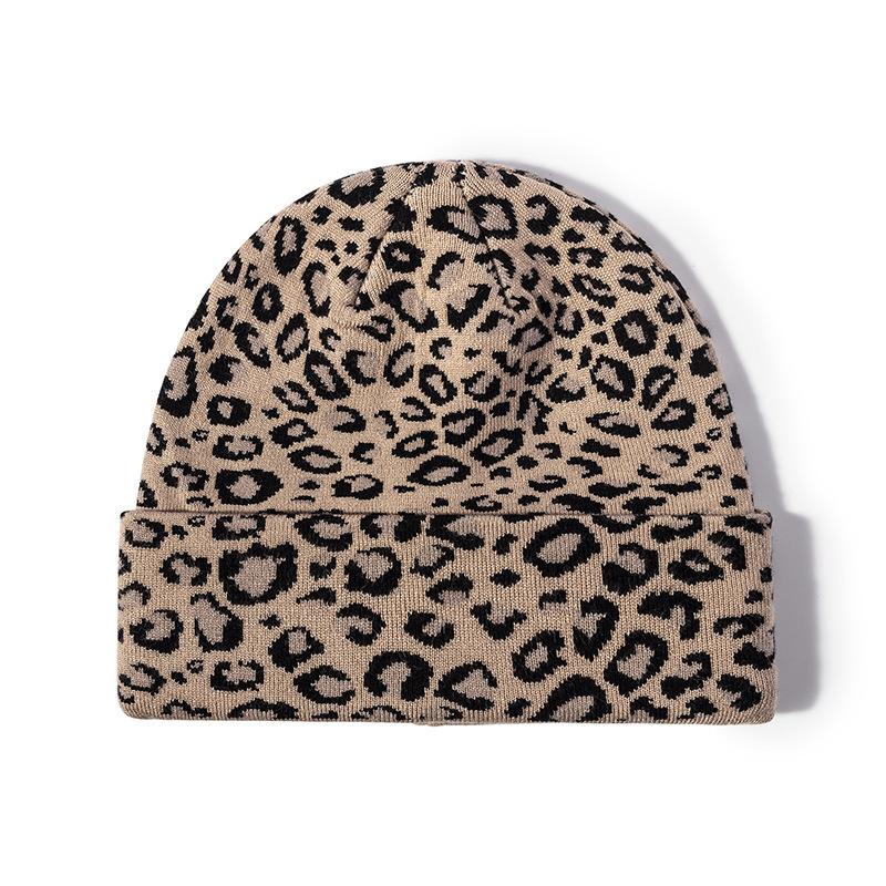 Winter outdoor knitted hat European and American fashion jacquard men's and women's brimless warm leopard print cold hat thickened ear protector wool