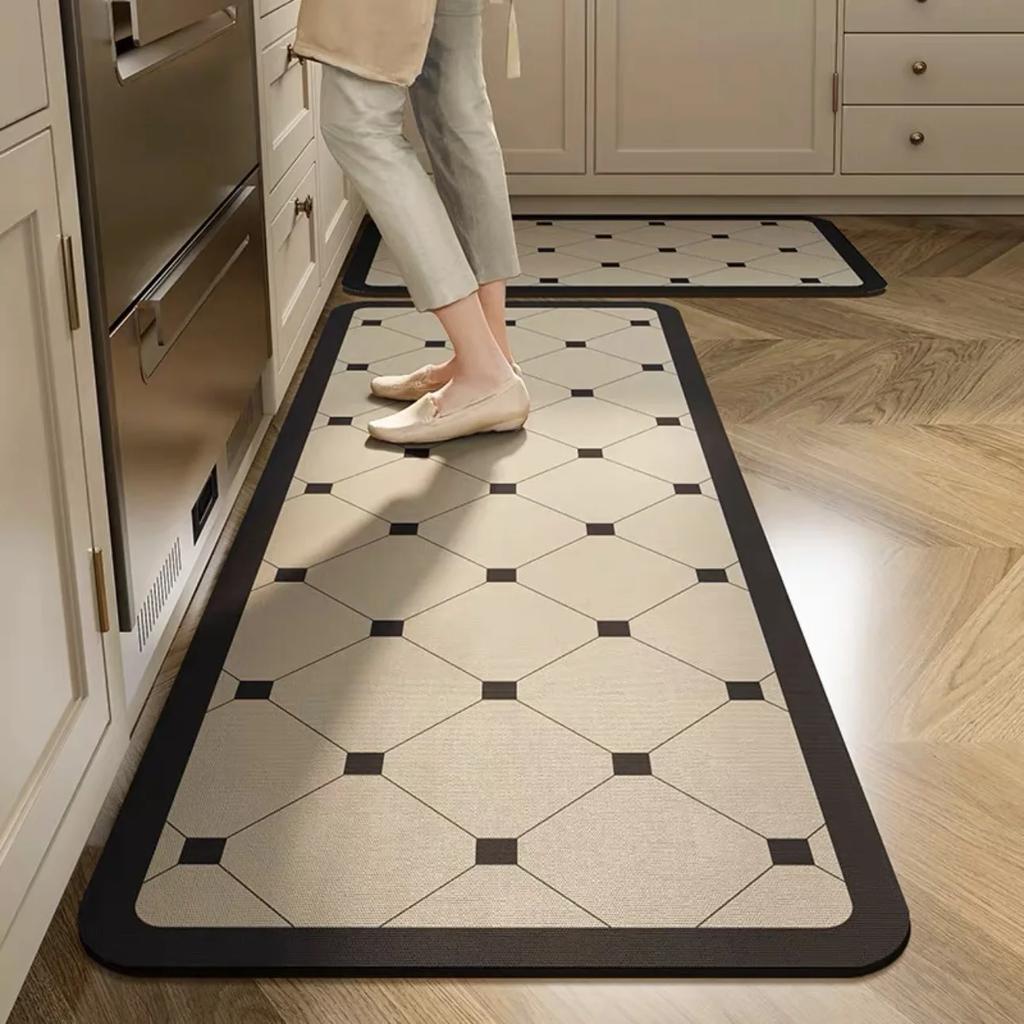 2-Piece Kitchen Oil-Proof Floor Mat Home Non-Slip Door Mat Full of Stand-Resistant Large Area Mat Carpet Crystal Velvet New