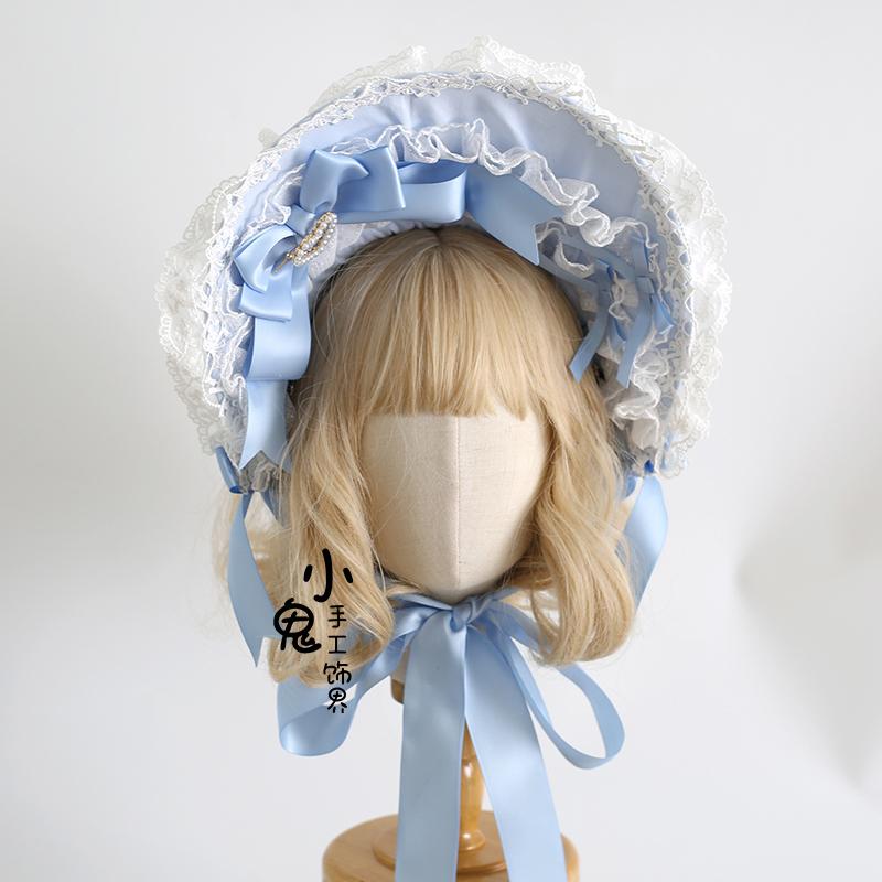 Original Light Blue Lolita Velvet Cake Hair Accessories Gorgeous Top Hat Lace Headband Hair Accessories for Women