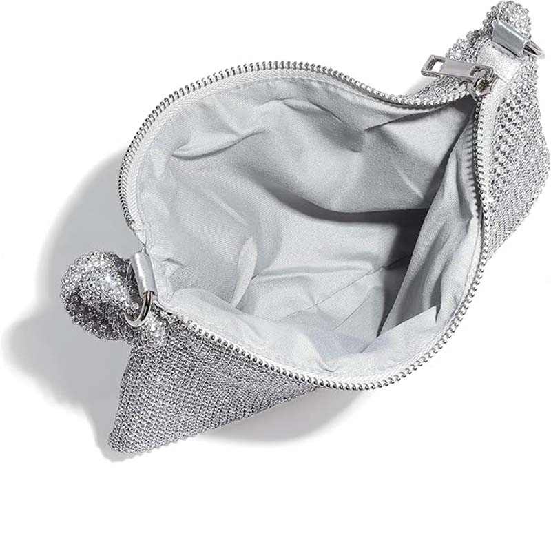 WTEMPO Solid Color Shiny Bags with Handle Sparkling Rhinestone Evening Party Bags Women's Underarm Zipper Bags Perfect for Commuting and Shopping