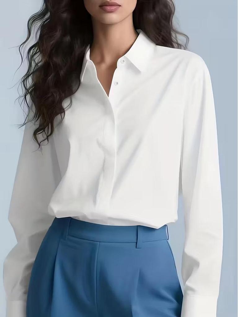 Women's Professional Hidden Placket Button Work Shirt - Office Wear European & American Style