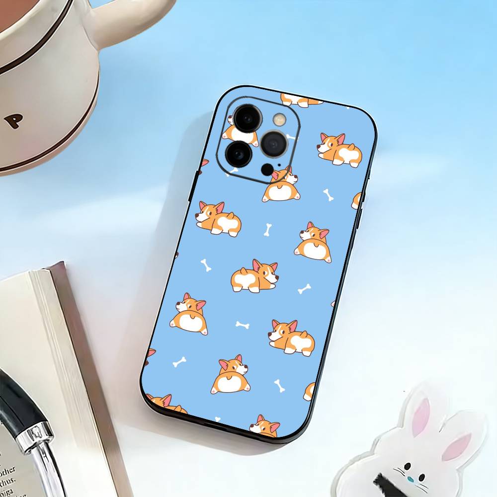 Cute Dog Shiba Inu  Phone Case For iPhone 17,16,15,14,13,12,11 Plus,Pro Max,XS,Soft Silicone Black Cover