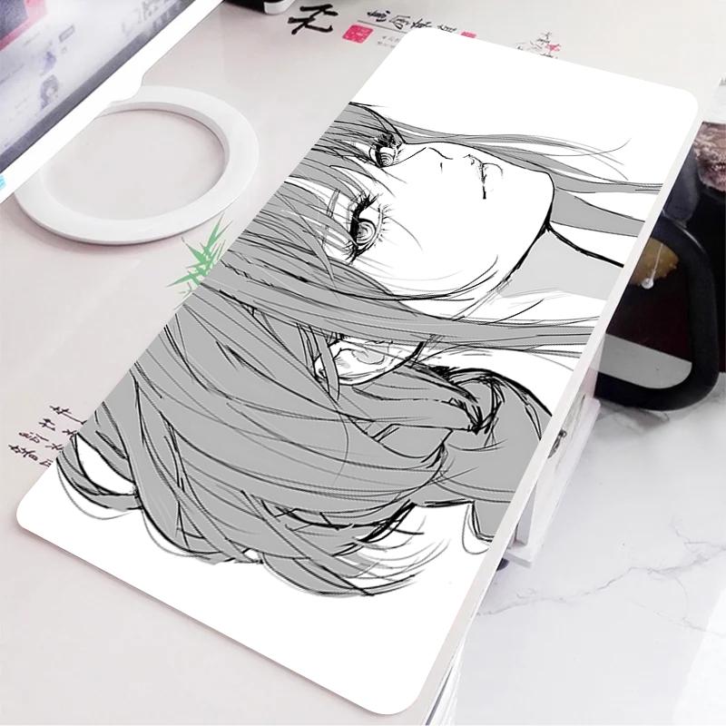 Black and White Anime Girl Table Mat Large Mouse Pad Office Keyboard Edge Locking Desk Mat Gaming Accessories Nonslip Mousepad